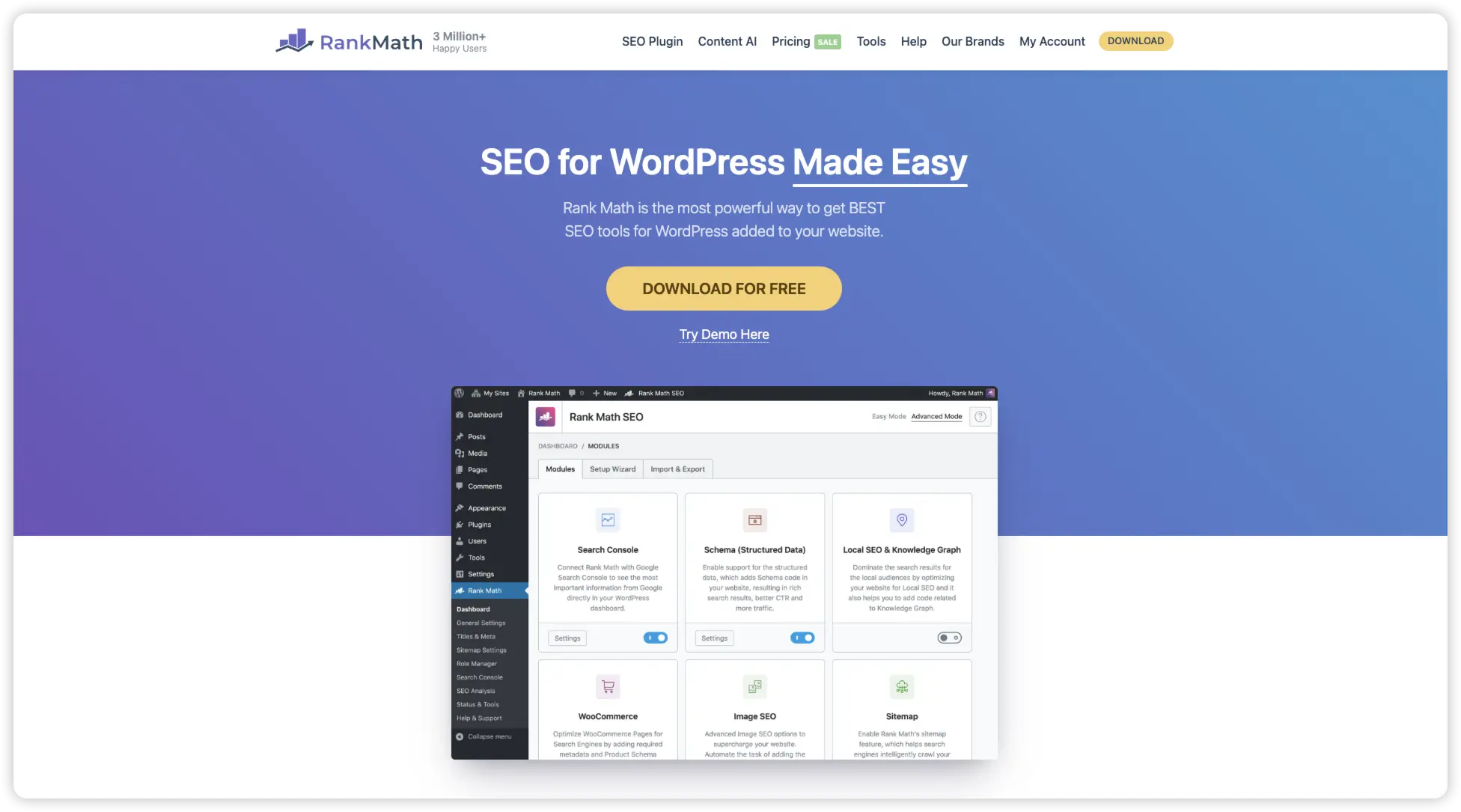 Rank Math的官网预览图