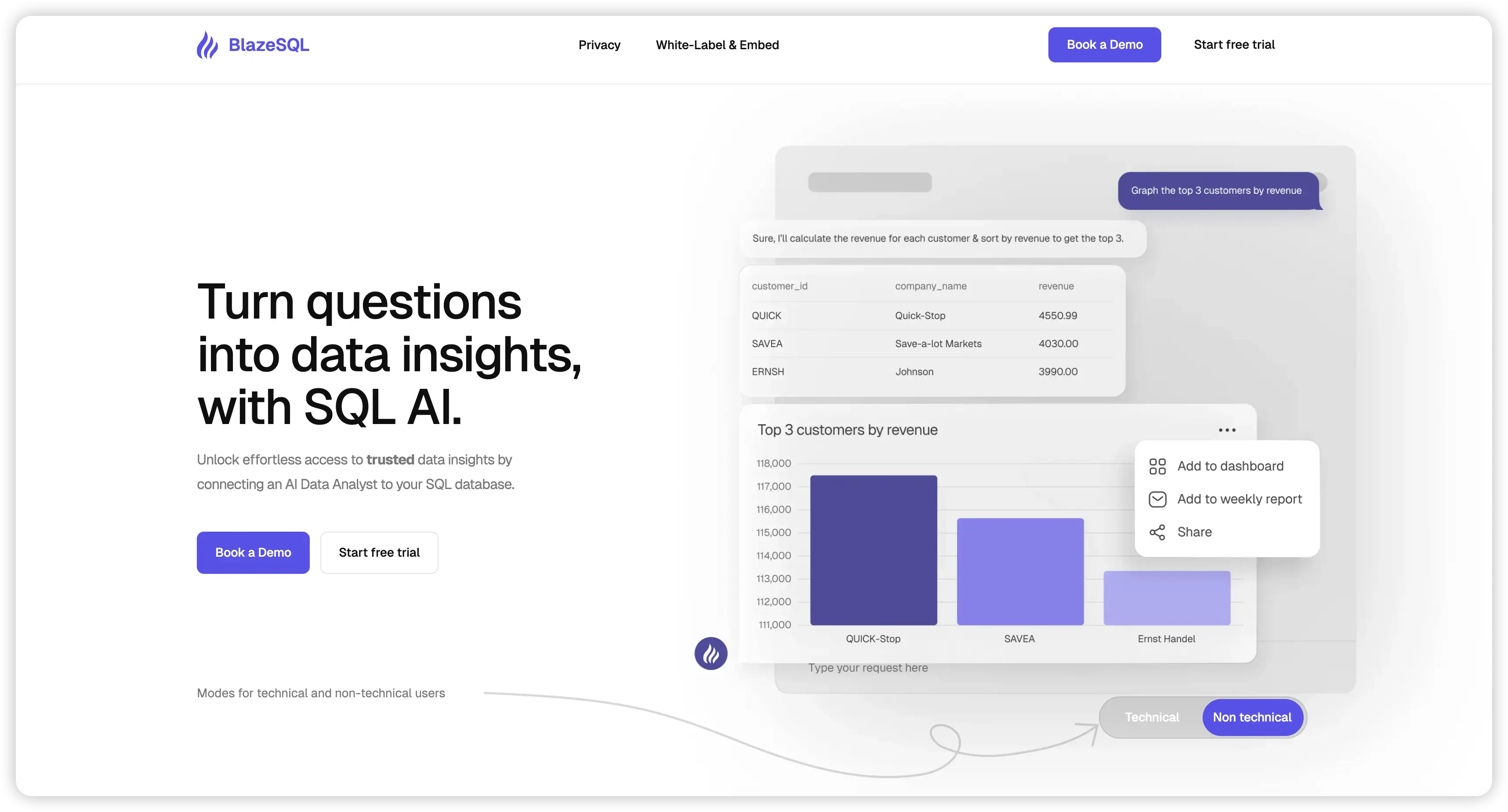 BlazeSQL的官网预览图