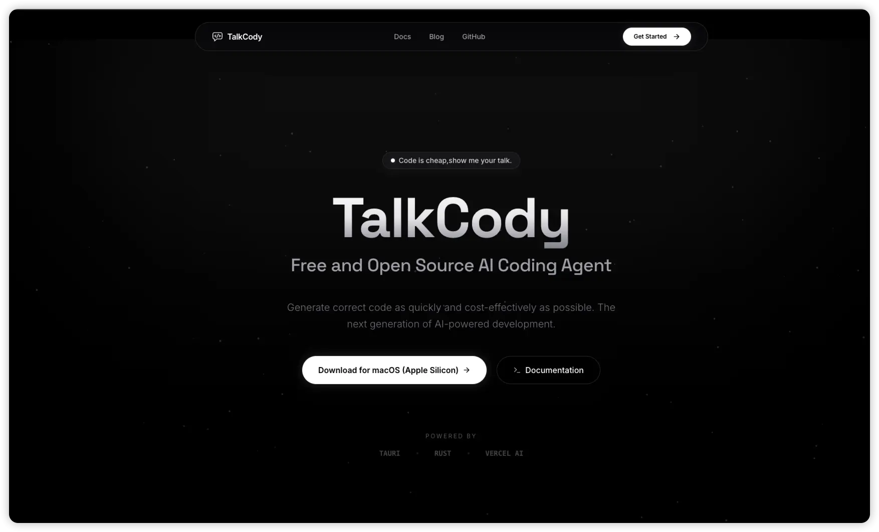 TalkCody的官网预览图