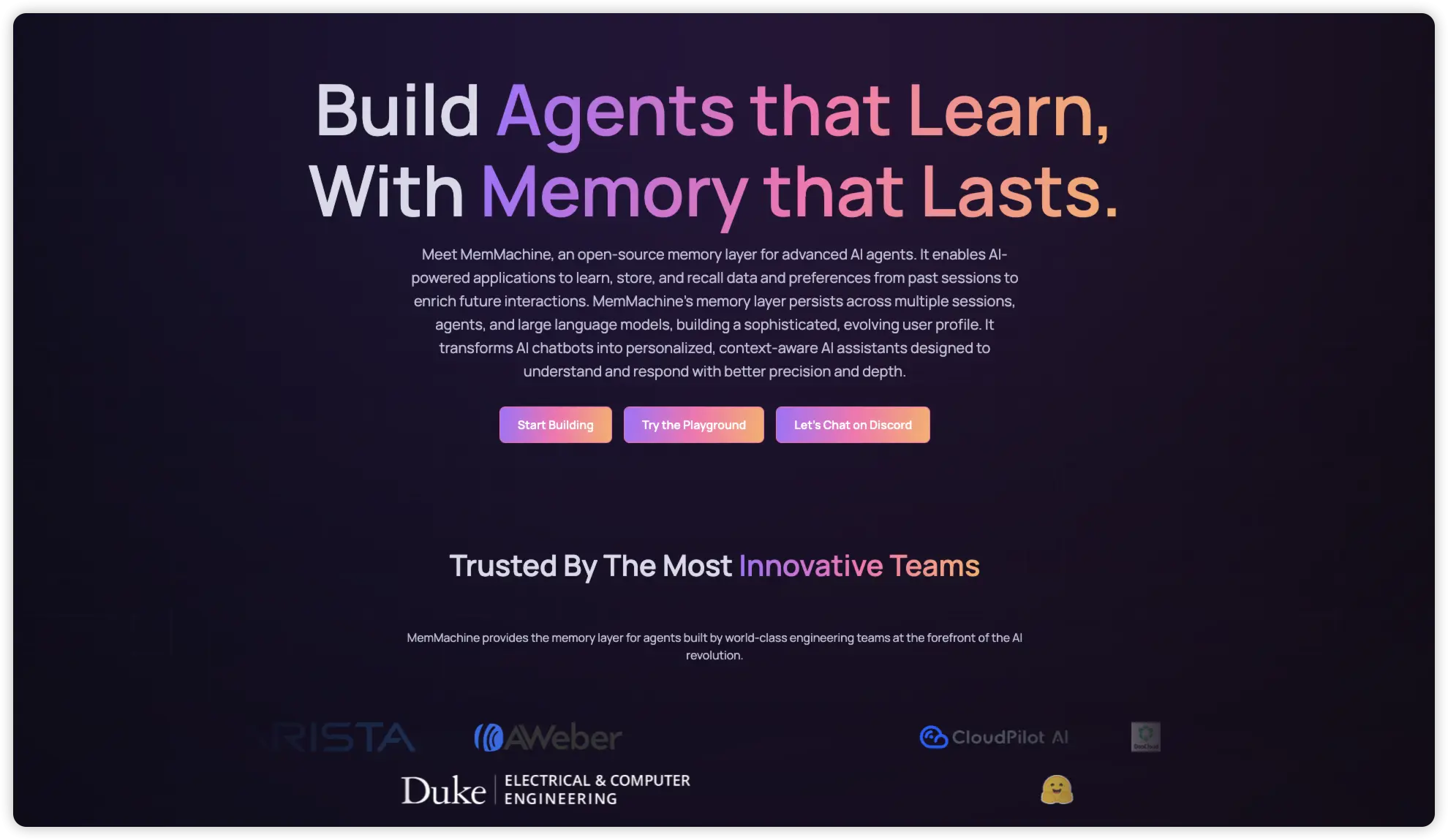 MemMachine的官网预览图